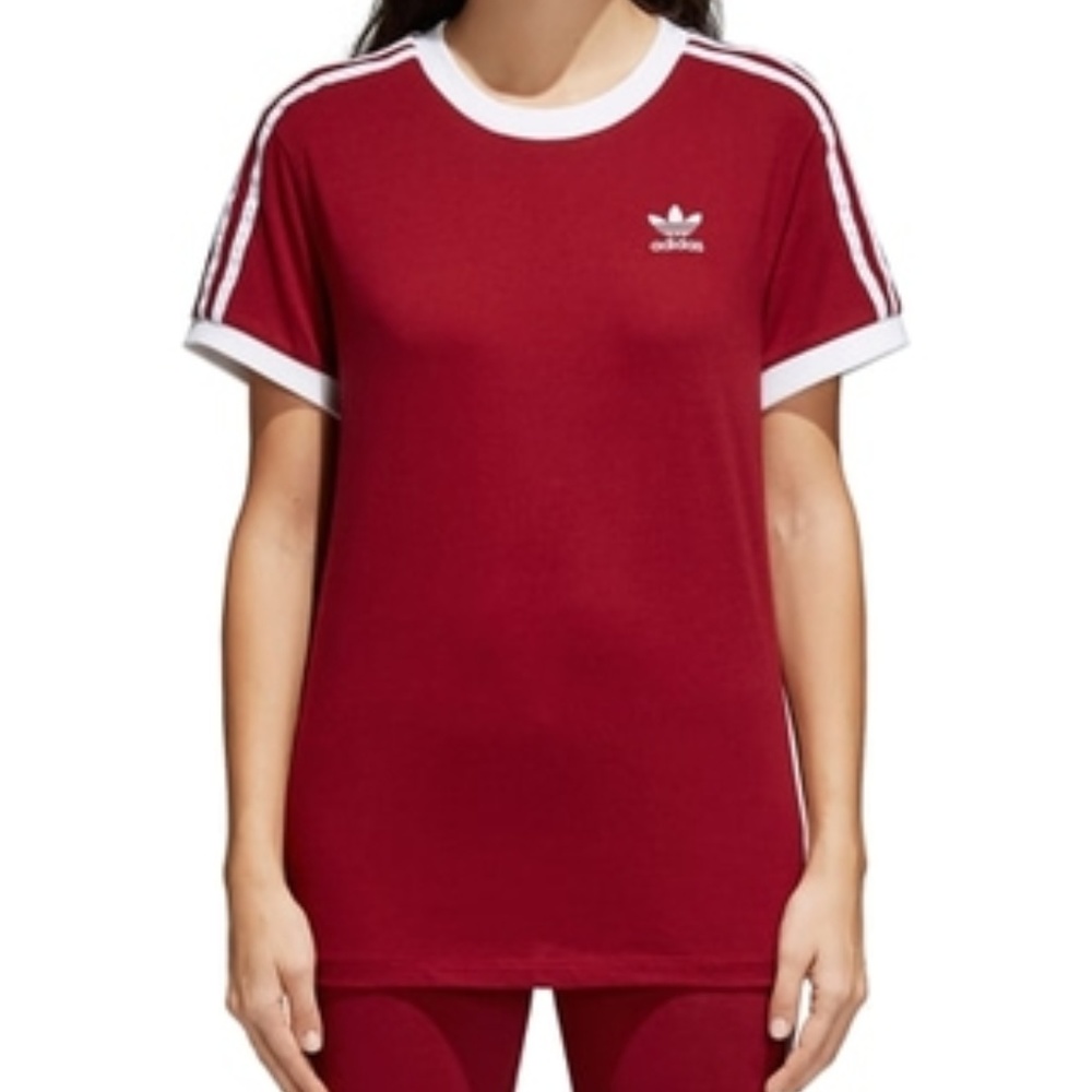 adidas 3-Stripe Tee in Burgundy